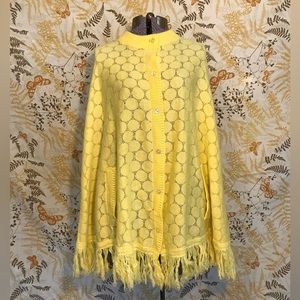 Vintage yellow poncho cape with fringe